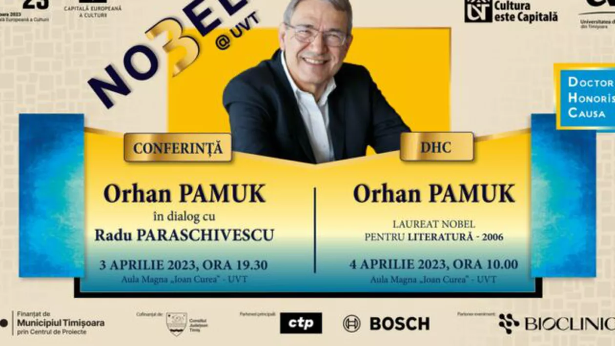 Marele scriitor turc Orhan Pamuk, laureat Nobel, vine luni la Timișoara în proiectul capitală culturală europeană
