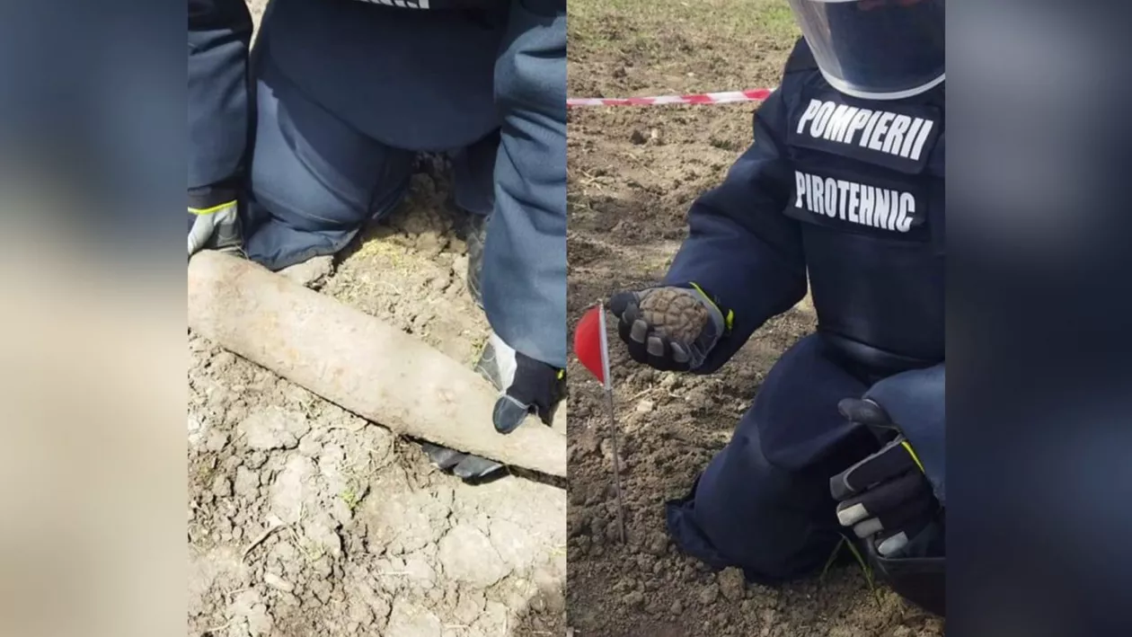 Doi bărbați din Botoșani au găsit o grenadă și un proiectil în timp ce lucrau pe câmp