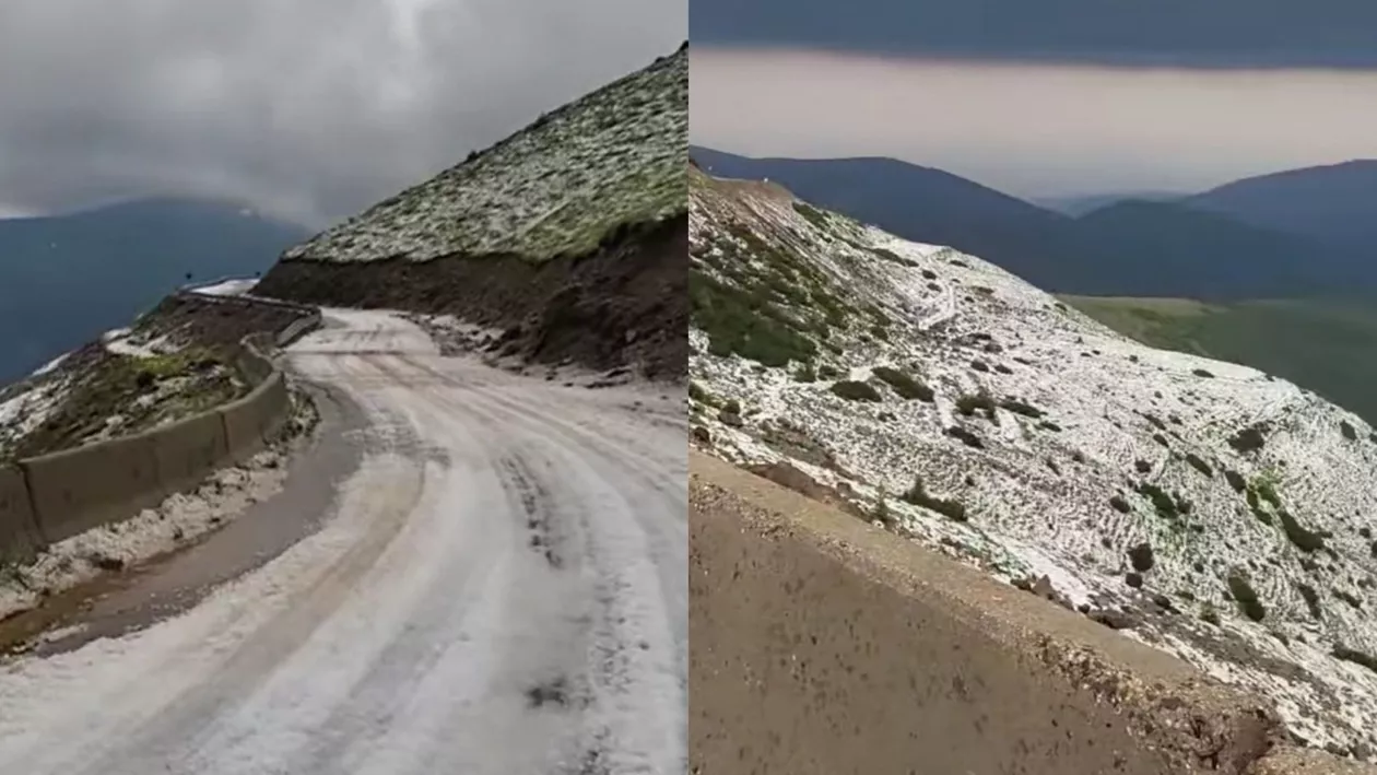 Peisaj de iarnă pe Transalpina, după ce s-a depus un covor de gheață / În Vâlcea, grindina a fost cât oul de găină (FOTO/VIDEO)