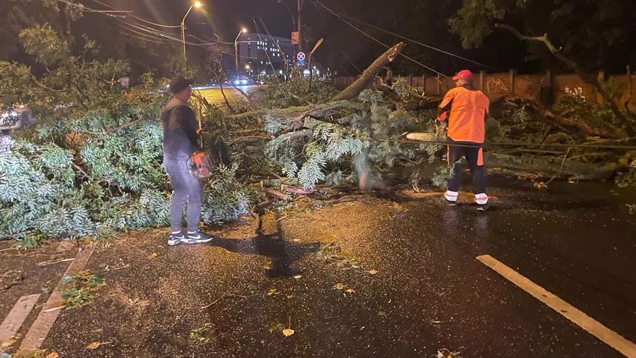 Furtuna a făcut prăpăd în întreg județul Galați / Mai mulți stâlpi de tensiune și copaci au fost rupți din cauza fenomenelor extreme