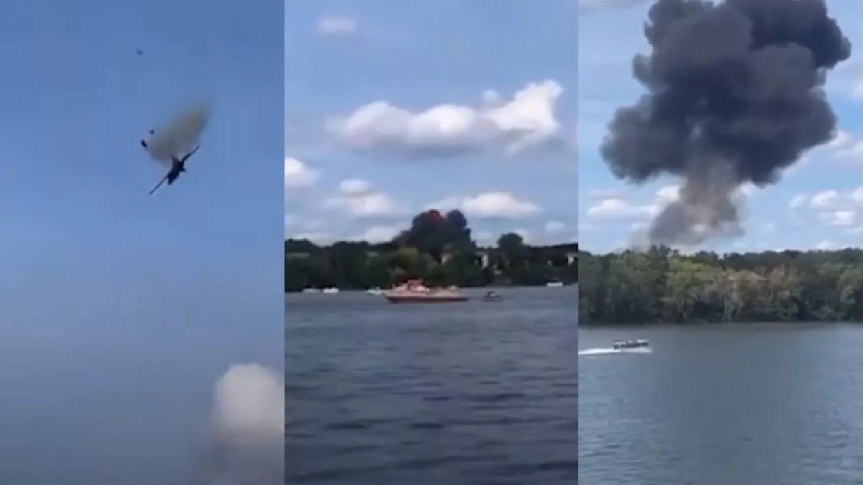 Un avion de luptă tip MiG-23 s-a prăbușit peste mașinile dintr-o parcare / Ce s-a întâmplat cu piloții (VIDEO)