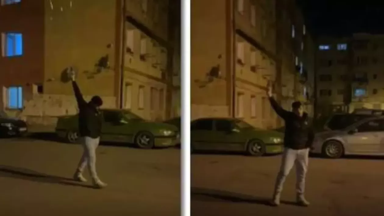 Tânăr surprins când trage cu pistolul într-un cartier din Reșița. Polițiștii, în alertă (VIDEO)