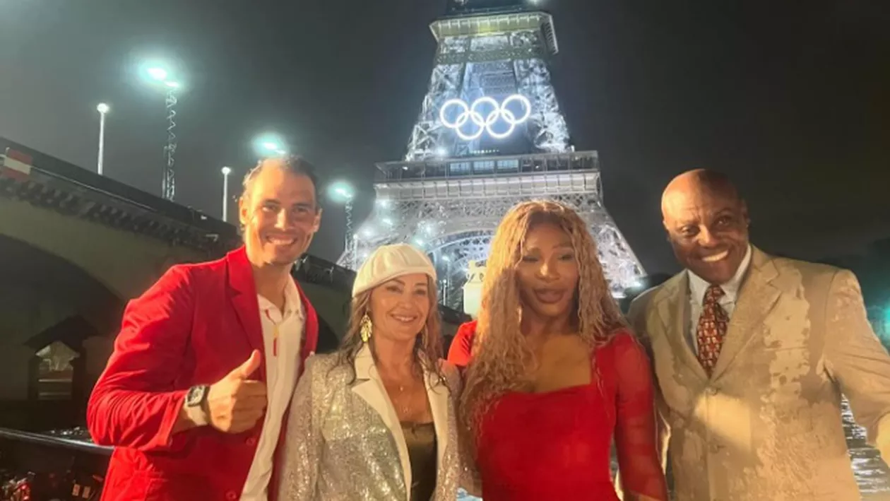 Moment spectaculos cu românca Nadia Comăneci purtând flacăra olimpică alături de Nadal, Serena Williams și Carl Lewis