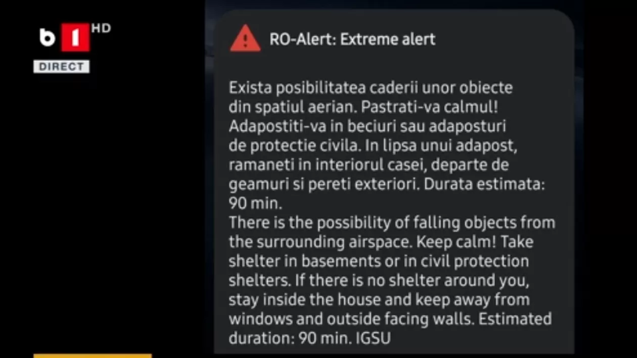 Mesaj Ro-Alert trimis locuitorilor din Constanța: “Există posibilitatea căderii unor obiecte din spaţiul aerian. Adăpostiţi-vă în beciuri sau adăposturi de protecţie civilă” (VIDEO)