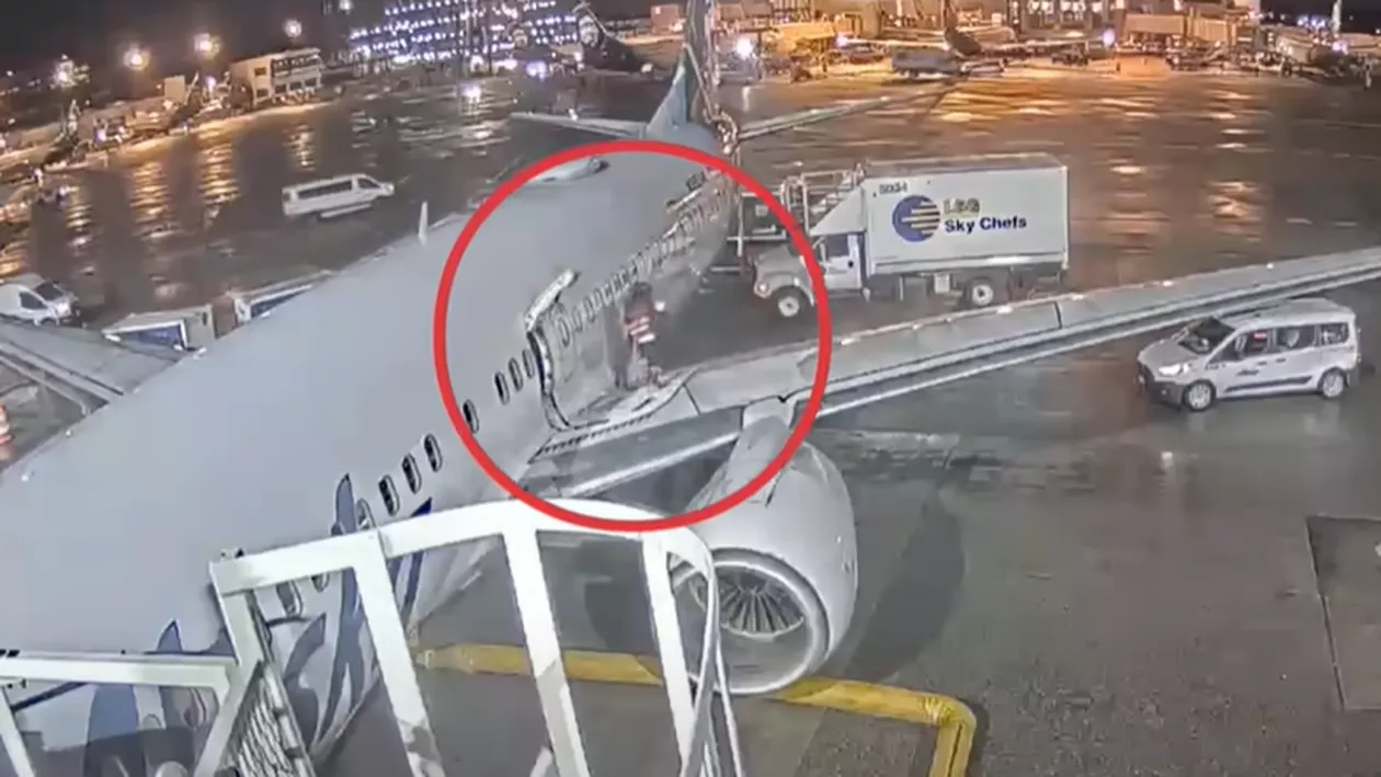 Caz șocant la bordul unui avion. O femeie deschide ușa de urgență și iese pe aripă (VIDEO)