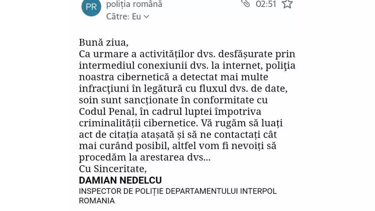 DNSC avertizează cu privire la o nouă metodă de fraudă. Escrocul pretinde a fi Interpol, Europol ori Poliţia Română