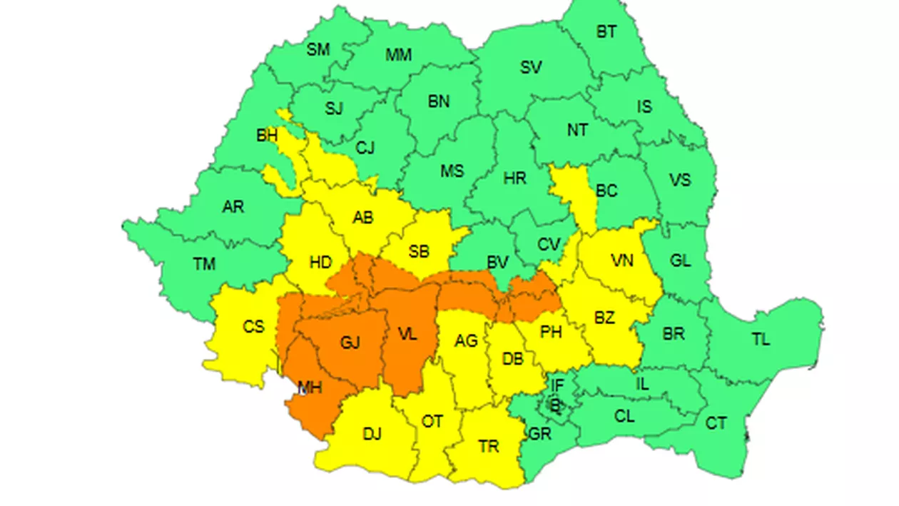 Cod galben și portocaliu de ploi. Județele afectate de avertizarea meteo