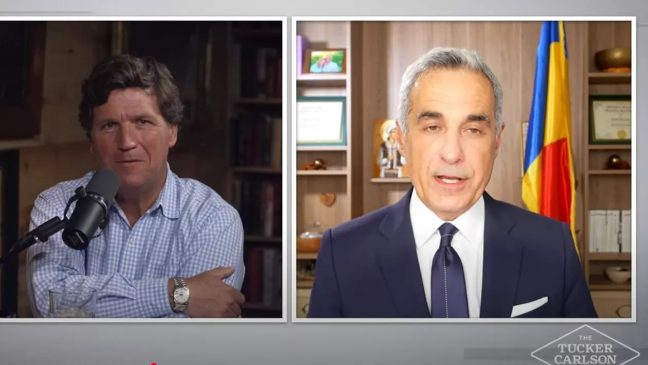 Cum a reacționat Tucker Carlson, în momentul în care Călin Georgescu i-a spus că ”România e cea mai importantă țară din lume, Alfa și Omega” (VIDEO)