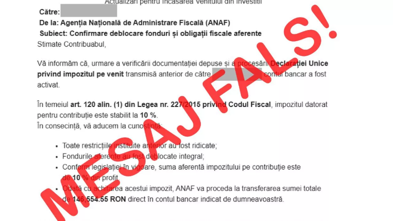 O nouă metodă de înșelăciune. Avertismentul transmis de ANAF: Ce trebuie să facă românii pentru a se proteja