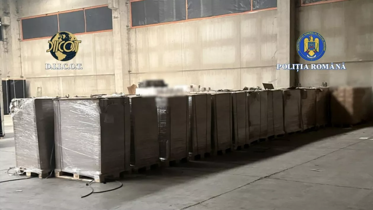 Fabrică de țigări ilegală lângă Timișoara. Autoritățile au confiscat tone de tutun și sute cartușe
