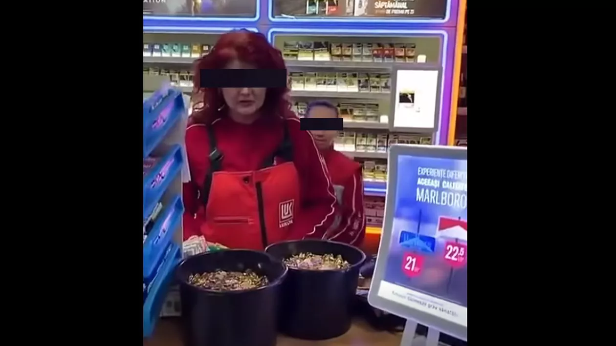 Revoltă la pompă: Momentul în care un șofer a mers să-și achite plinul cu 3 găleți pline cu monede de 1 ban. Reacția casieriței (VIDEO)