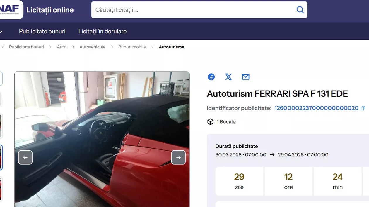 Ferrari și case scoase la vânzare de ANAF, la prețuri neașteptate. Cum le poți cumpăra de pe site-ul de licitații al Fiscului