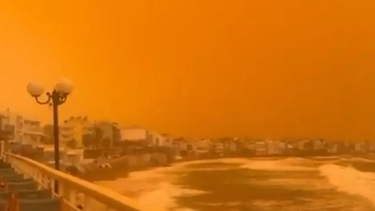 O furtună de nisip a lovit Grecia: cer portocaliu în Creta și alertă roșie în mai multe regiuni (VIDEO)
