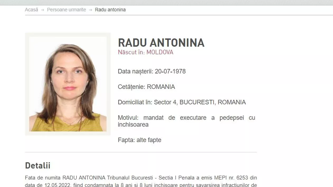 Antonina Radu își va executa pedeapsa în Republica Moldova. Fosta angajată ISU, condamnată în dosarul Colectiv, a fugit din România după sentința definitivă