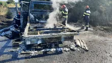 O autoutilitară a fost distrusă de flăcări în Botoșani. Pompierii au împiedicat extinderea incendiului