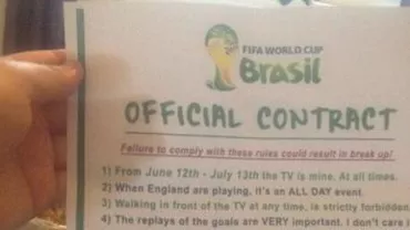 Contract inedit între un britanic și soția sa: Acesta i-a impus partenerei sale zece reguli care trebuie respectate pe perioada Campionatului Mondial de fotbal (FOTO)