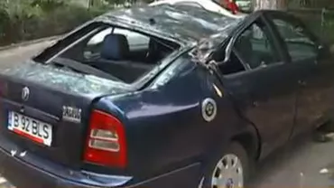 Un copac a fost doborât de vânt în Capitală: O mașină a fost avariată