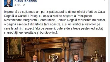 Klaus Iohannis, la dineul oficial cu ocazia zilei de naştere a Principesei Margareta: Familia Regală reprezintă un simbol al valorilor pe care le admir
