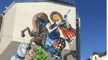 Pictura murală cu Sfântul Gheorghe realizată pe peretele unei clădiri din Capitală a fost acoperită: Vecinii și nu preoții au cerut ștergerea graffiti-ului