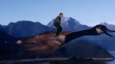 Clip electoral nebunesc al unui candidat la Parlamentul Canadei: Călăreşte o gâscă, se luptă cu un dragon, iar din ochi îi ies raze laser (VIDEO)
