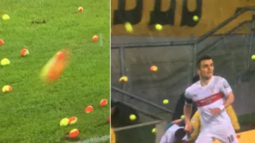 Protest inedit din partea fanilor lui Dortmund. Aceștia au aruncat cu mingi de tenis în teren, revoltați din cauza prețurilor exagerate ale biletelor (VIDEO)