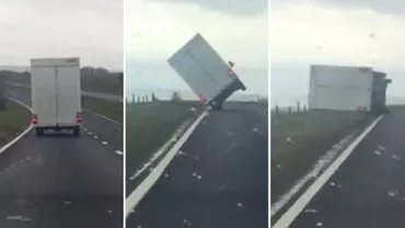 Marea Britanie: Un camion a fost răsturnat de pe șosea din cauza vântului prea puternic (VIDEO)