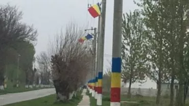 PATRIOTUL ELECTRIC! Un primar a vopsit toți stâlpii din comună în culorile tricolorului (VIDEO, FOTO)
