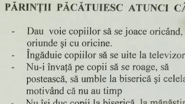 Lista halucinantă de păcate afişată pe uşa unei biserici: ''Părinţii păcătuiesc când le îngăduie copiilor să-şi petreacă timpul la adunări sportive'' (FOTO)