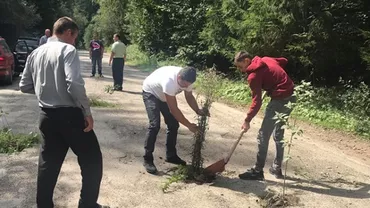 Protest inedit pe un drum judeţean. Localnicii au plantat flori, copăcei şi legume în craterele uriaşe din asfalt
