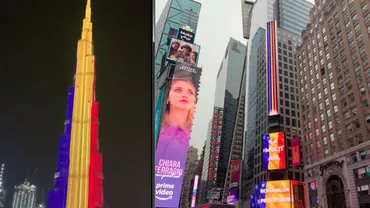 Cea mai înaltă clădire din lume, Burj Khalifa din Dubai, este luminată în culorile steagului României. Tricolorul s-a văzut și în Times Square din New York (VIDEO)