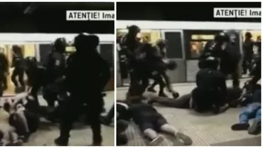 Forțele de ordine au intervenit în forță la metrou și au încătușat mai mulți suporteri pe peron: „Doi jandarmi au fost loviți fiind necesară intervenția” (VIDEO)