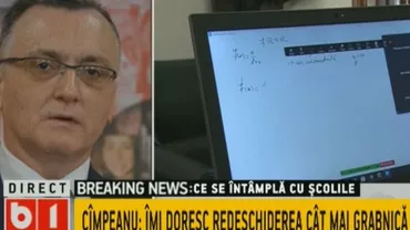 Ministrul Educației, Sorin Cîmpeanu, pentru B1 TV: Școala va continua în sistem online și ne dorim cu toții să avem al doilea semestru în format clasic”