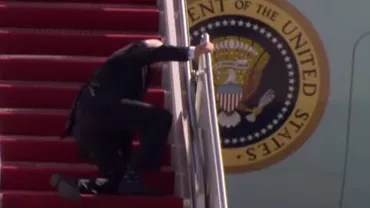 Joe Biden a căzut pe treptele Air Force One. Președintele SUA a făcut „un pas greșit”, spune Casa Albă / Liderii americani au deja un istoric de „luptă” cu scările aeronavelor (VIDEO)