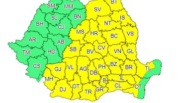 România, între maxime extreme și furtuni. 30 de județe, sub cod galben de caniculă și 11 județe sub cod portocaliu de vijelii și grindină