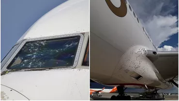 Un avion a aterizat de urgență după ce a fost lovit de grindină, iar geamurile piloților au fost fisurate (FOTO)