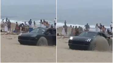 Moda mașinilor pe plajă a ajuns și în SUA. Un autoturism de lux, parcat la malul mării (VIDEO)