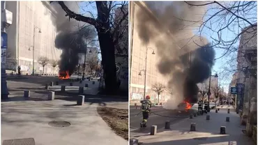 Traficul, paralizat pe Calea Victoriei, după ce o mașină a luat foc. Autoturismul a ars ca o torță, chiar în centrul Bucureștiului (VIDEO)