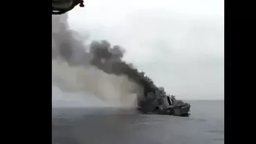 Primul clip cu crucișătorul Moscova în flăcări. Nava amiral a Rusiei în Marea Neagră a fost distrusă de rachetele ucrainenilor (VIDEO)