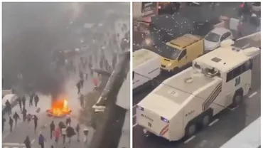 Haos pe străzile din Bruxelles, în timpul înfrângerii suferite de Belgia la Cupa Mondială! Suporterii au răsturnat mașini, au incendiat scutere și au aruncat cu pirotehnice în forțele de ordine (VIDEO)