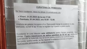 Locatarii unui bloc riscă sancțiuni de 40 de lei dacă nu ies la muncă voluntară pentru curățenia de primăvară