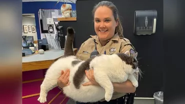 Final fericit pentru Patches, o pisică de 18 kilograme / Felina a fost adoptată și va fi ajutată să slăbească (FOTO)