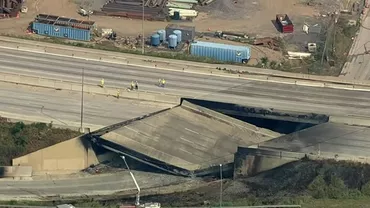 O bucată de autostradă s-a prăbușit în Philadelphia, după ce o cisternă a luat foc