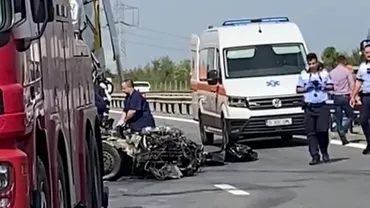 Cinci persoane au murit, după ce un microbuz a fost strivit între două TIR-uri pe A1. Doi răniți transportați la spitale din Capitală cu elicopterul SMURD (VIDEO)