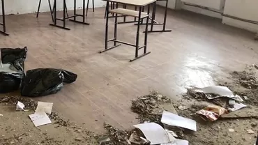 Directorul Școlii Alămor, despre tavanul prăbușit: Este vorba despre un tavan fals, care e făcut acum 18 ani. E o clasă simultană, cu elevi din clasa a VIII-a și a V-a, sunt puțini și a trebuit să îi comasăm (VIDEO)