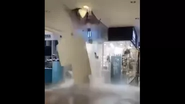 Cluj-Napoca: O porțiune a tavanului unui mall a cedat din cauza furtunii (VIDEO)