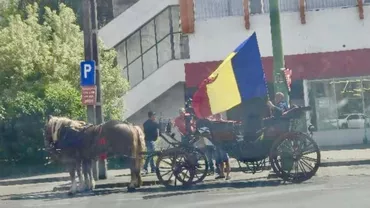 Poliția a amendat un român care circula în trăsură, fluturând drapelul tricolor