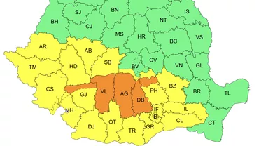 Cod portocaliu de ploi torențiale și cod galben de vijelii puternice. Meteorologii anunță fenomene extreme în peste 20 de județe
